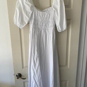 Faithfull The Brand Women White Sweetheart Neck Midi A-Line Dress Size US 6
